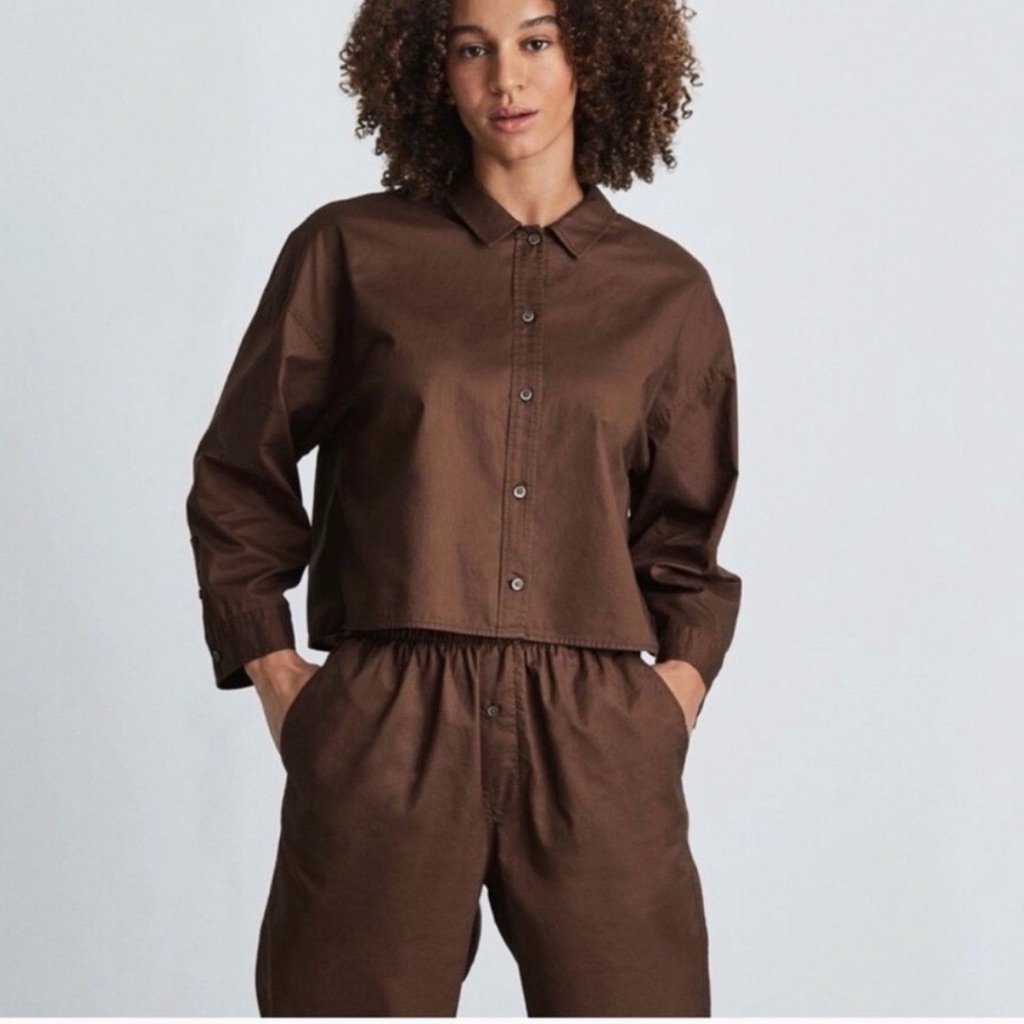 Nwt Everlane Brown Boxy Poplin Pj Top